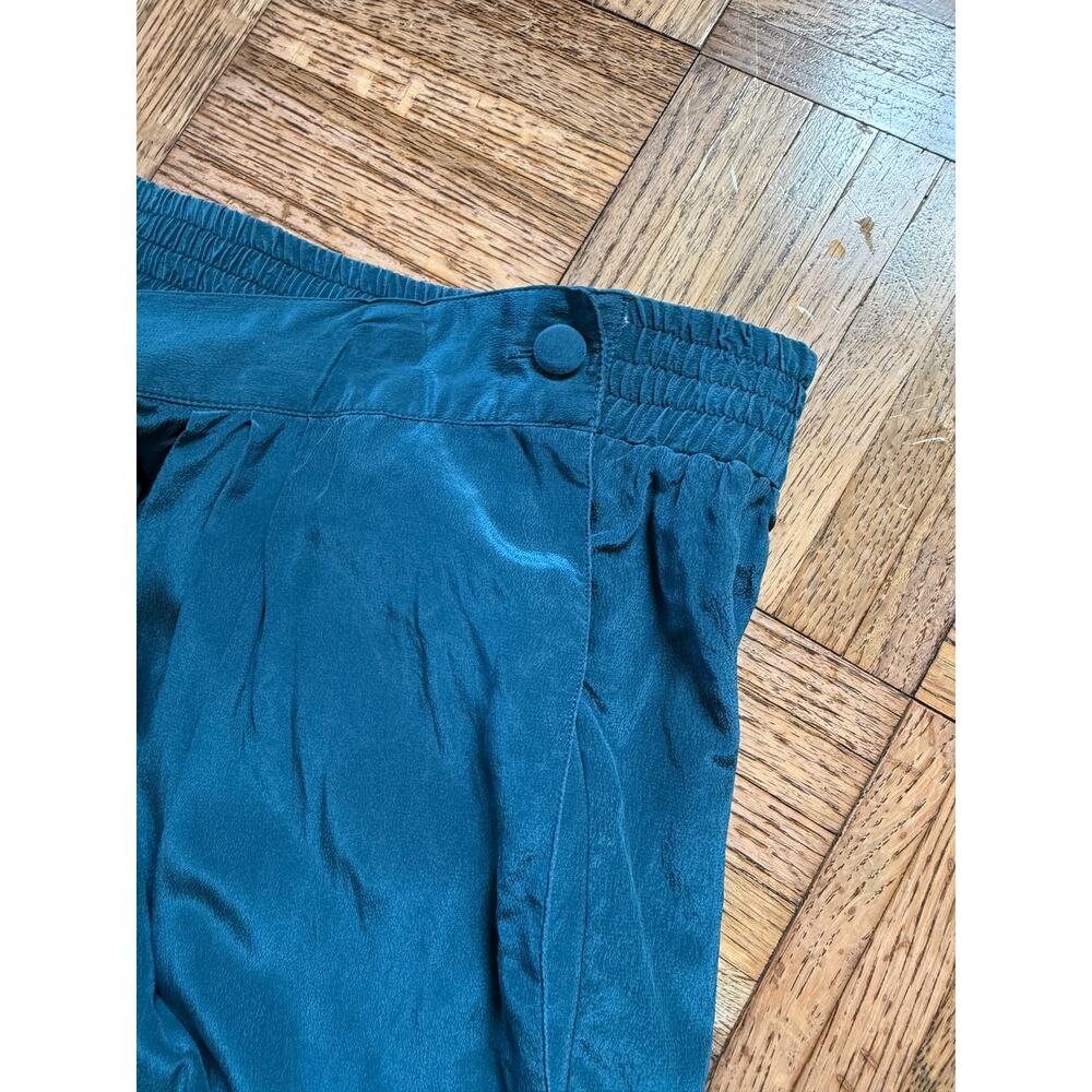 1990s vintage 100% teal silk pants with stretch waist - Picture 3 of 5